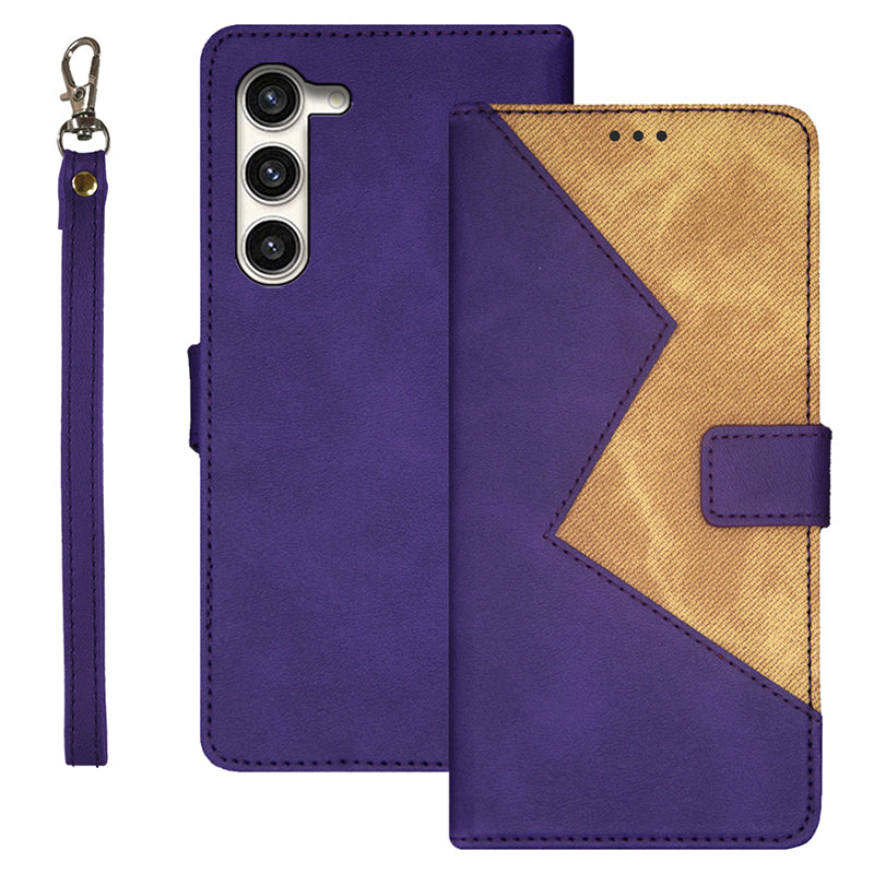 IDEWEI For Samsung Galaxy S24+ Phone Case with Card Holder Color Splicing Design - Purple