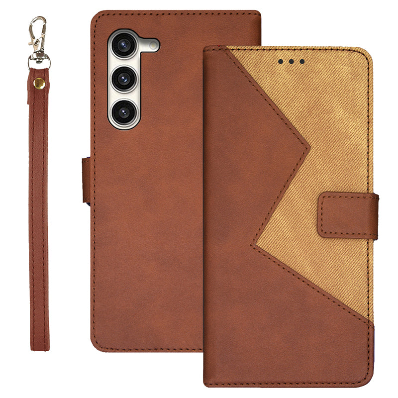 IDEWEI For Samsung Galaxy S24+ Phone Case with Card Holder Color Splicing Design - Brown