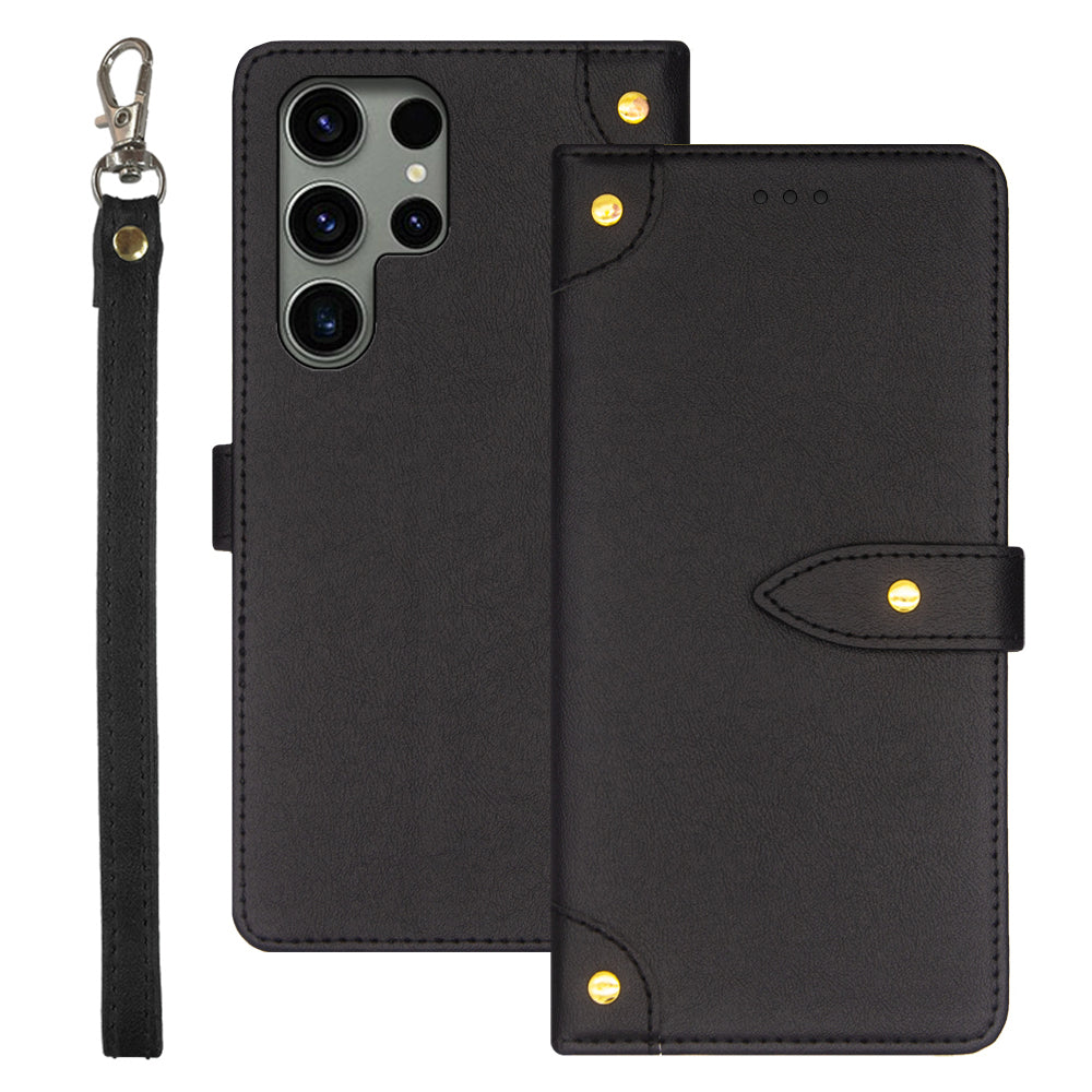 IDEWEI For Samsung Galaxy S24 Ultra PU Leather Phone Case with Card Holders Stand Function - Black