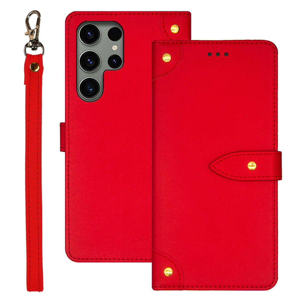 IDEWEI For Samsung Galaxy S24 Ultra PU Leather Phone Case with Card Holders Stand Function - Red
