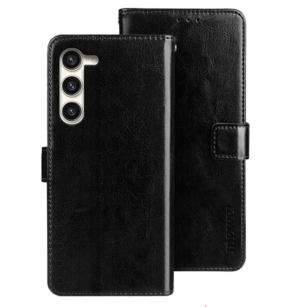 IDEWEI For Samsung Galaxy S24 Leather Case Crazy Horse Phone Wallet Stand - Black