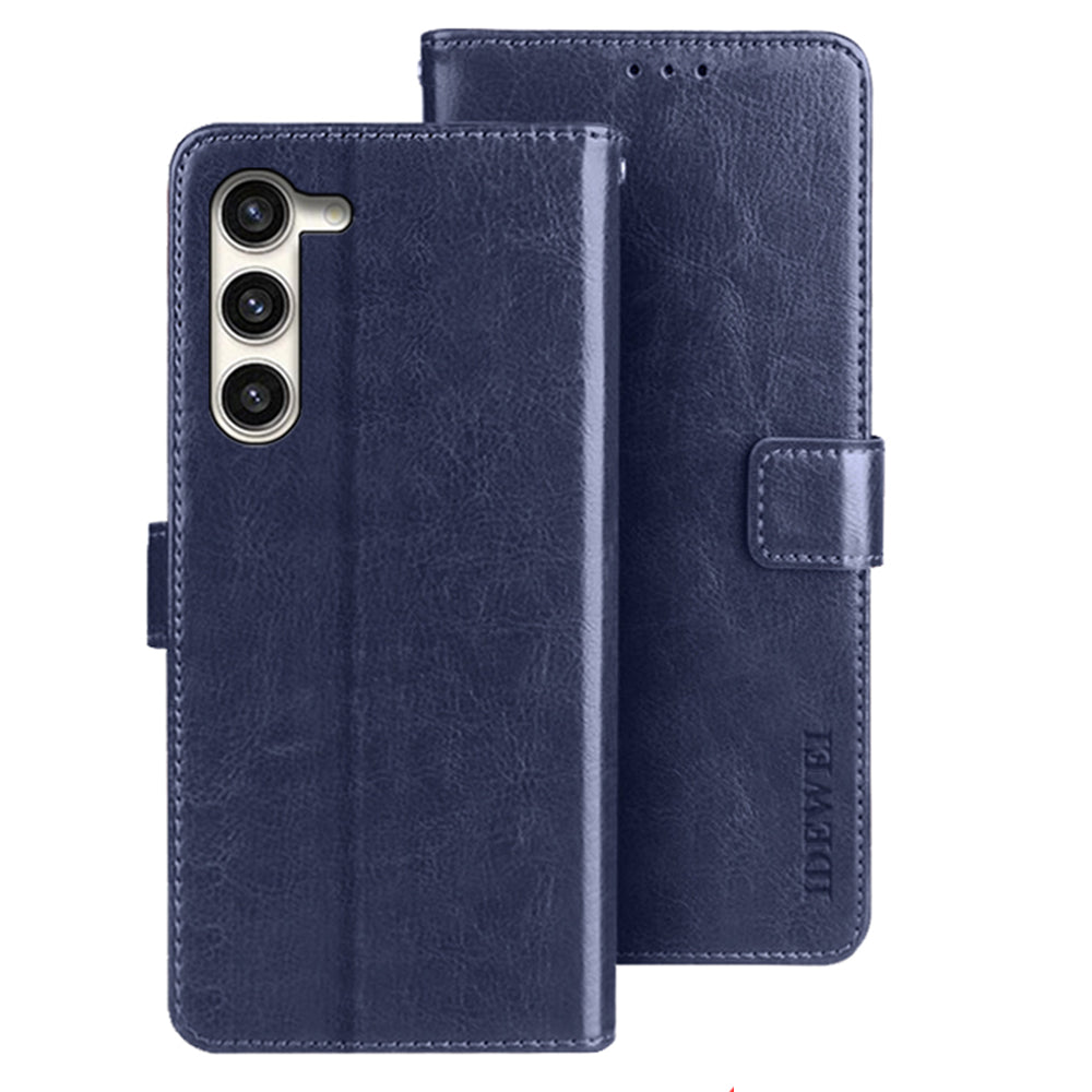 IDEWEI For Samsung Galaxy S24 Leather Case Crazy Horse Phone Wallet Stand - Dark Blue