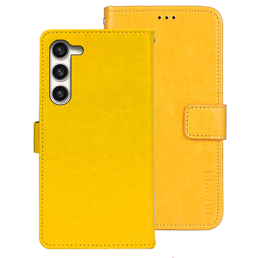 IDEWEI For Samsung Galaxy S24 Leather Case Crazy Horse Phone Wallet Stand - Yellow