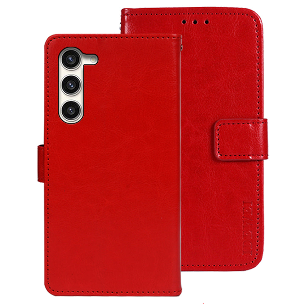 IDEWEI For Samsung Galaxy S24 Leather Case Crazy Horse Phone Wallet Stand - Red