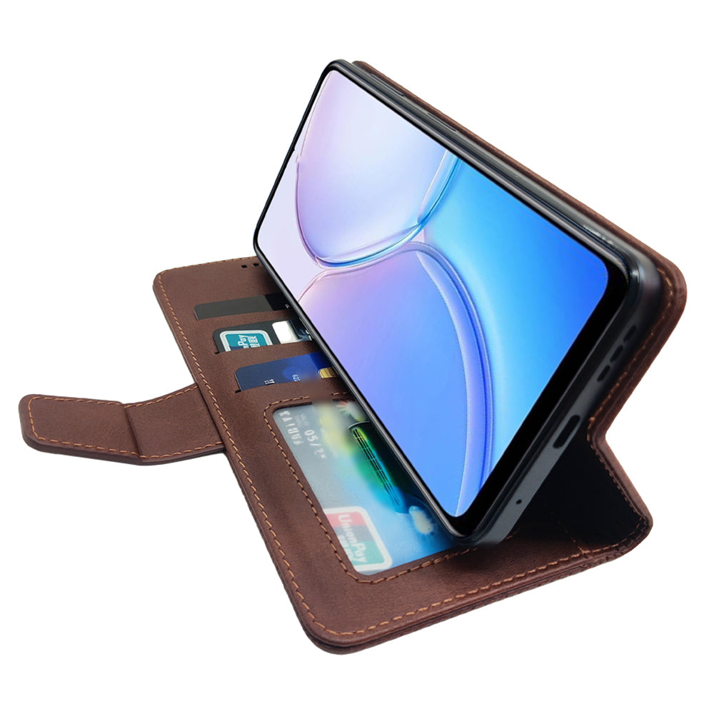 IDEWEI For Samsung Galaxy S24+ Calf Texture Leather Case Wallet Phone Cover - Brown