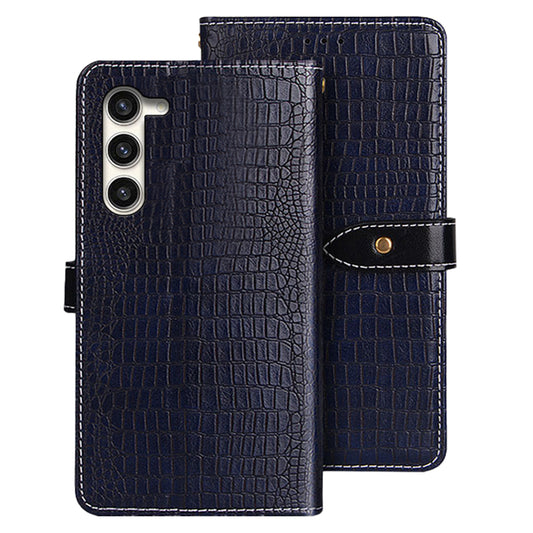 IDEWEI For Samsung Galaxy S24+ Leather Case Phone Wallet Cover Crocodile Texture - Blue