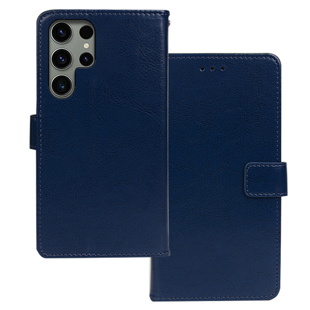 IDEWEI For Samsung Galaxy S24 Ultra Leather Case Phone Wallet Crazy Horse Texture - Blue