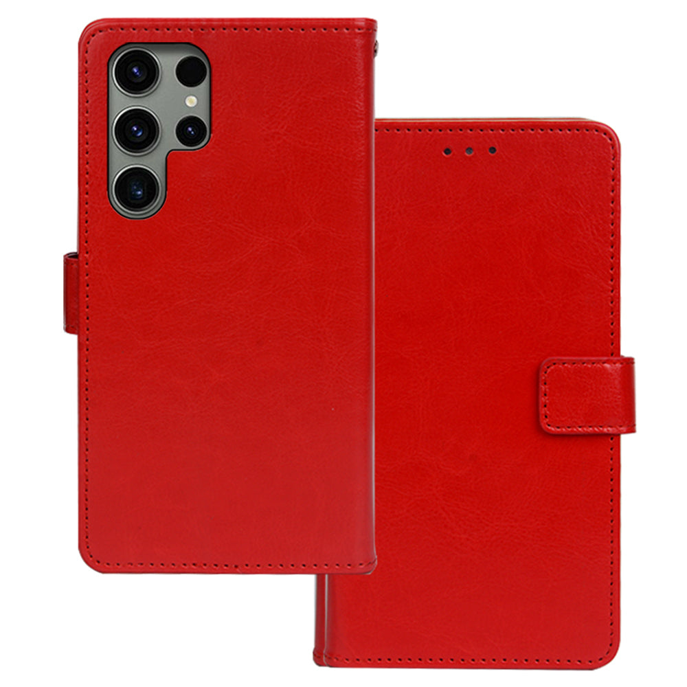 IDEWEI For Samsung Galaxy S24 Ultra Leather Case Phone Wallet Crazy Horse Texture - Red