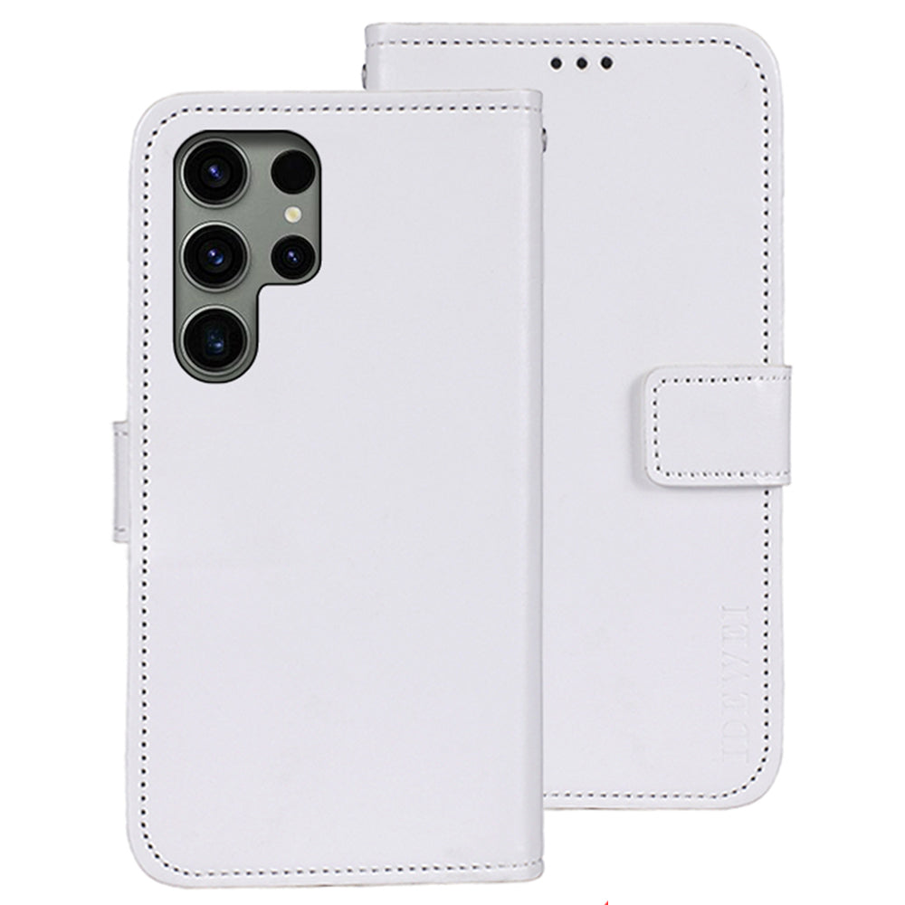 IDEWEI For Samsung Galaxy S24 Ultra Leather Case Crazy Horse Leather Folio Flip Phone Wallet - White