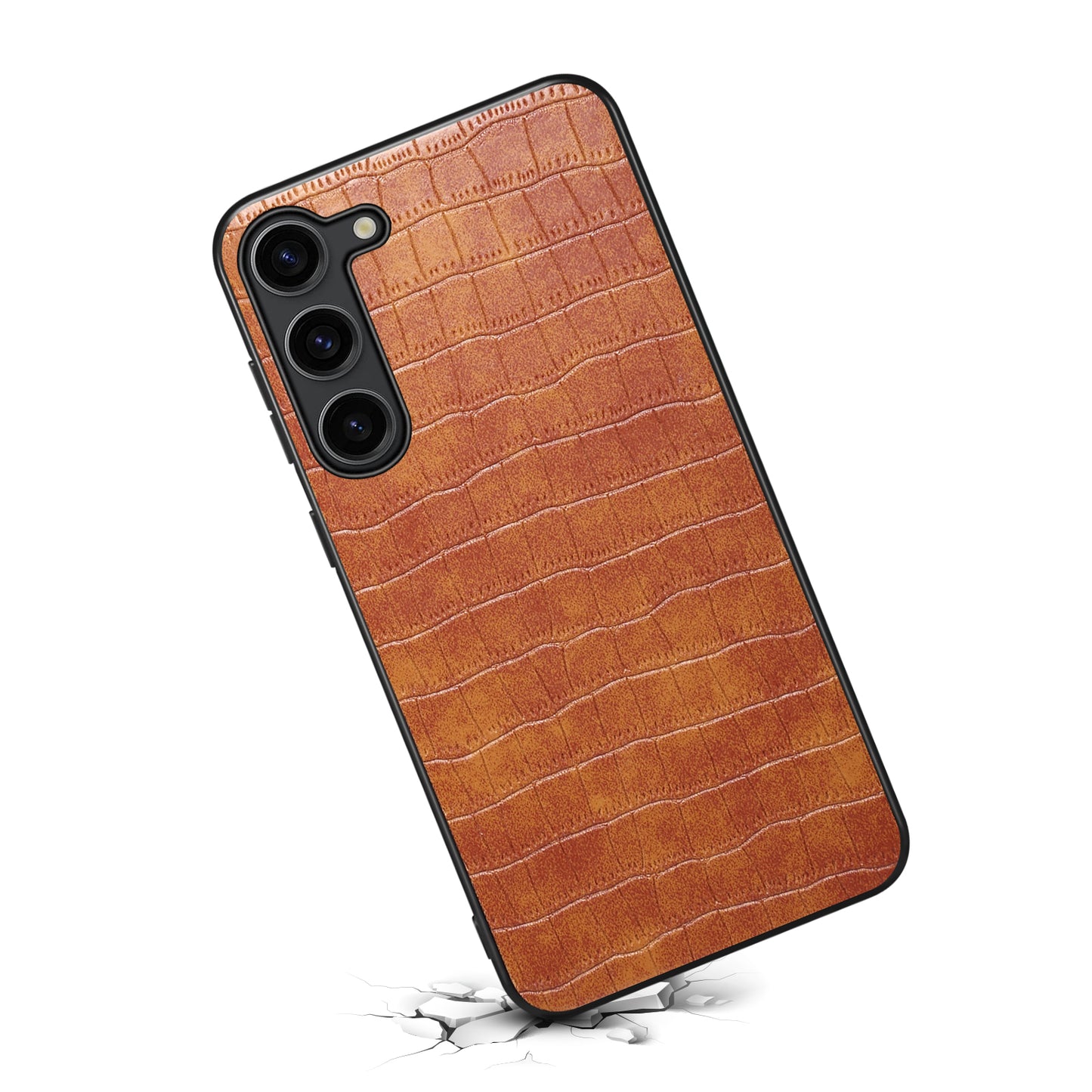 For Samsung Galaxy S24+ Case Crocodile Textured PU+PC+TPU Fall Proof Phone Cover - Brown
