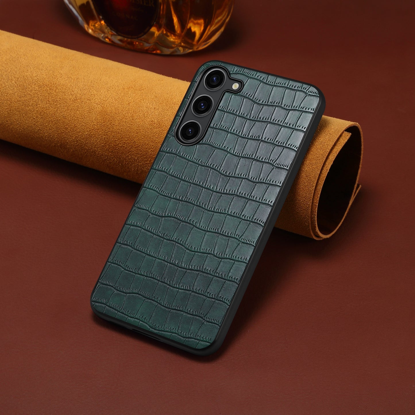 For Samsung Galaxy S24+ Case Crocodile Textured PU+PC+TPU Fall Proof Phone Cover - Green