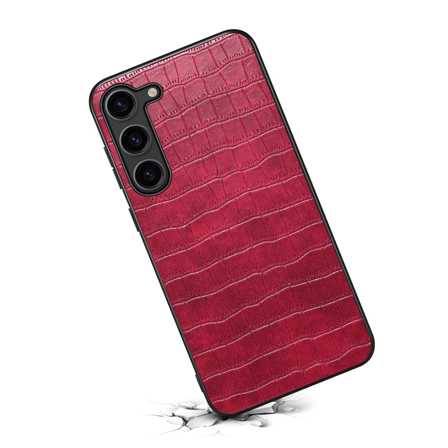For Samsung Galaxy S24+ Case Crocodile Textured PU+PC+TPU Fall Proof Phone Cover - Rose