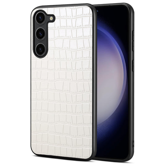 For Samsung Galaxy S24+ Case Crocodile Textured PU+PC+TPU Fall Proof Phone Cover - White
