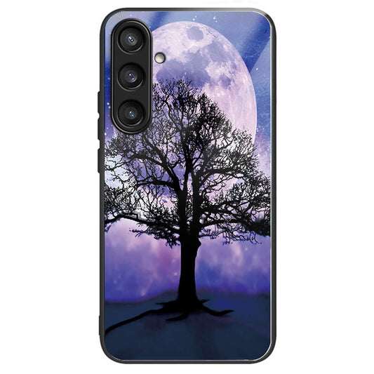 For Samsung Galaxy S24 Tempered Glass+TPU Case Pattern Printing Phone Cover - Tree and Moon
