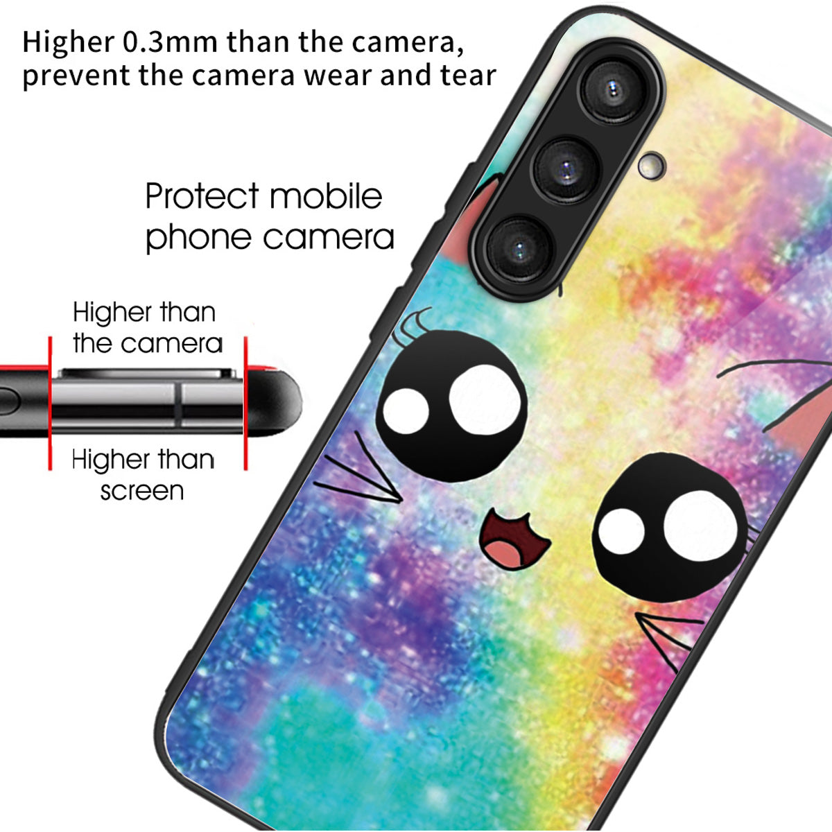 For Samsung Galaxy S24+ Phone Case Tempered Glass+TPU Anti-drop Cover - Rainbow Cat
