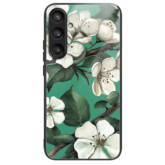 For Samsung Galaxy S24+ Phone Case Tempered Glass+TPU Anti-drop Cover - White Flowers