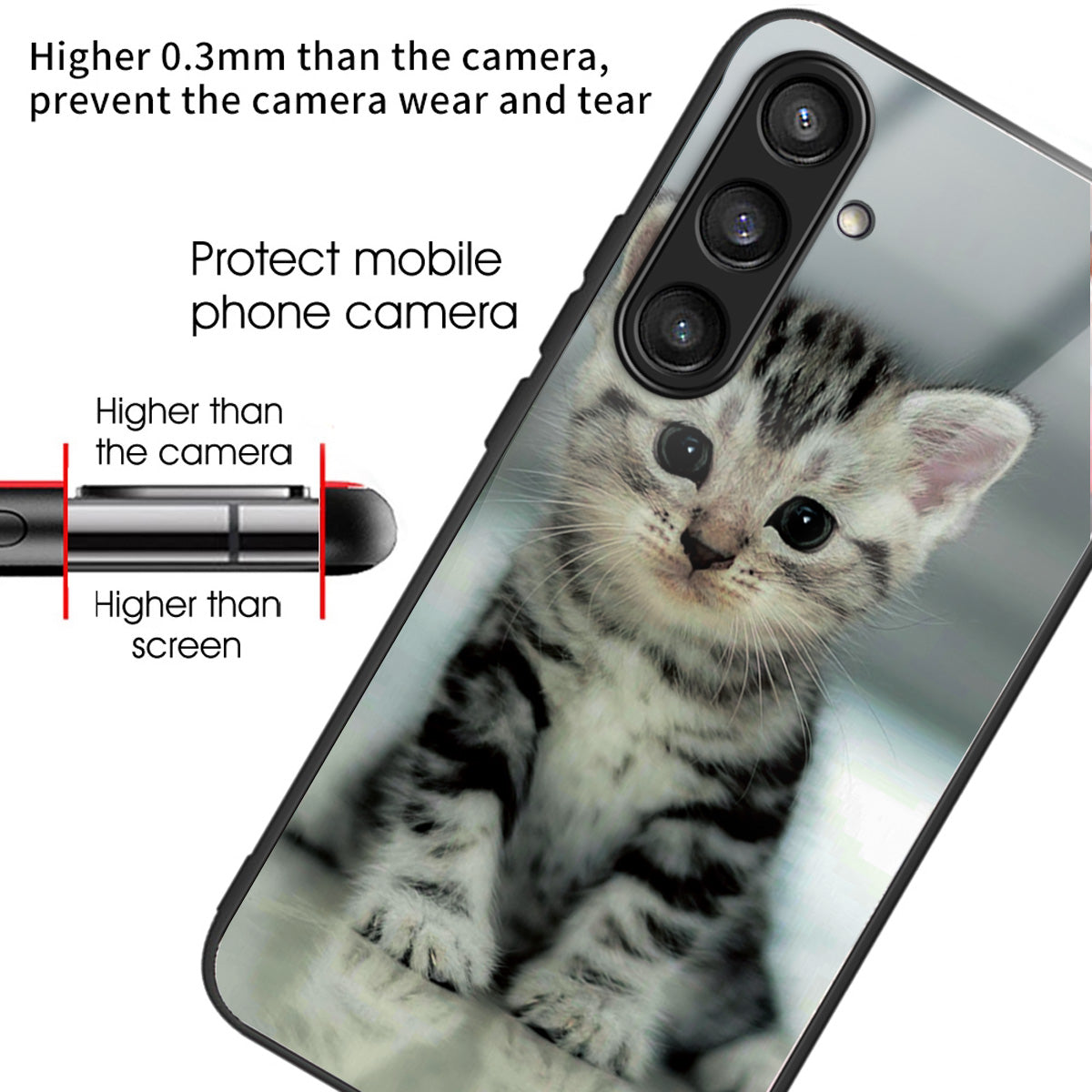 For Samsung Galaxy S24+ Phone Case Tempered Glass+TPU Anti-drop Cover - Cute Cat
