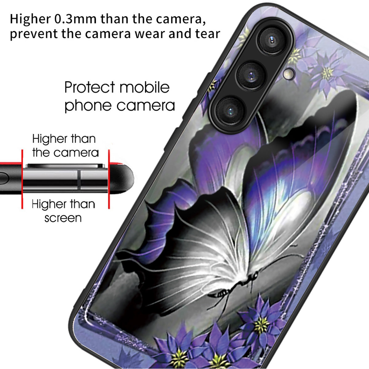 For Samsung Galaxy S24+ Phone Case Tempered Glass+TPU Anti-drop Cover - Purple Butterfly