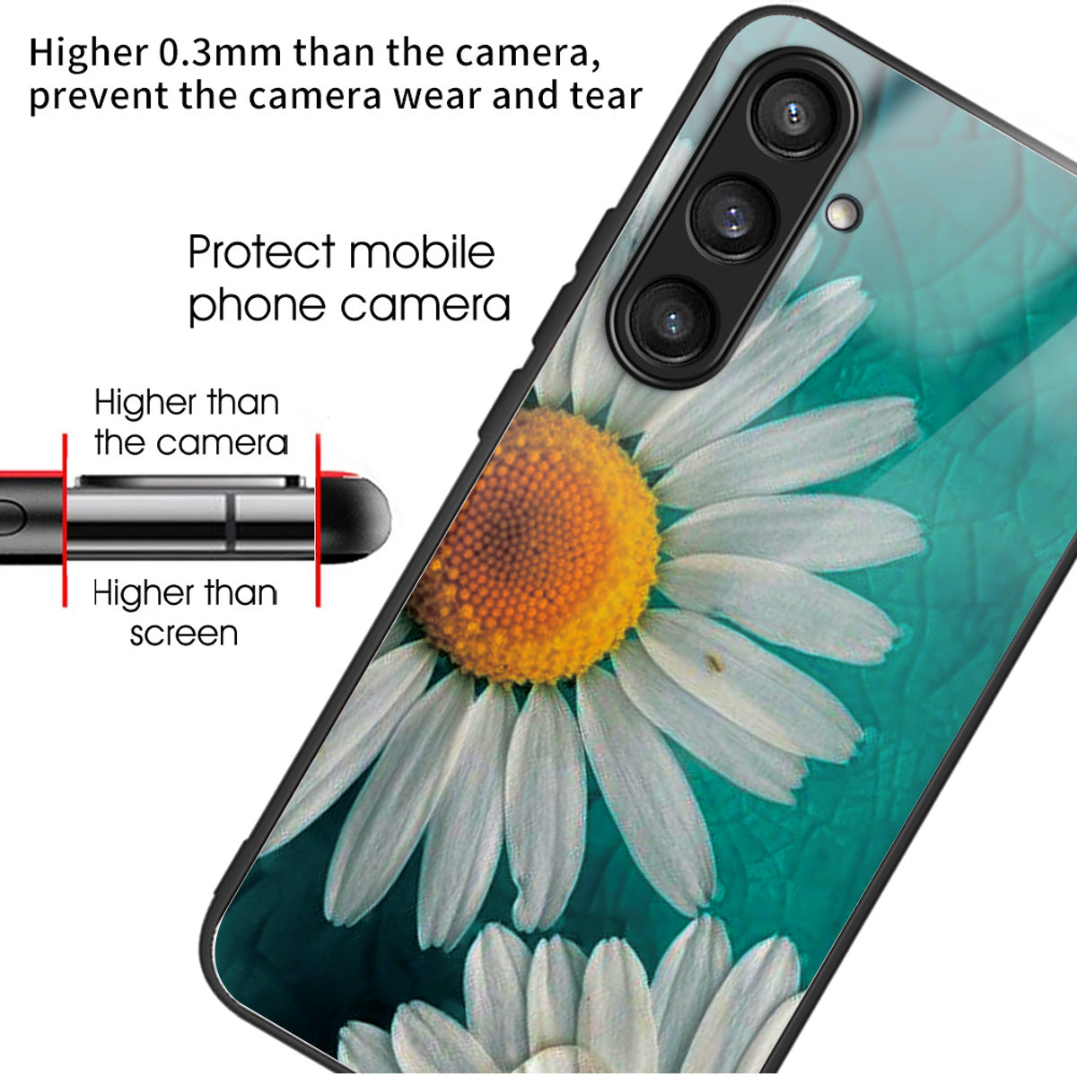 For Samsung Galaxy S24+ Phone Case Tempered Glass+TPU Anti-drop Cover - Daisy