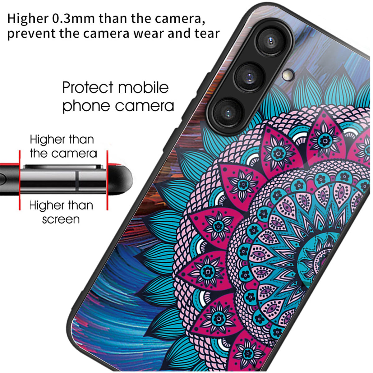 For Samsung Galaxy S24+ Phone Case Tempered Glass+TPU Anti-drop Cover - Mandala Flower