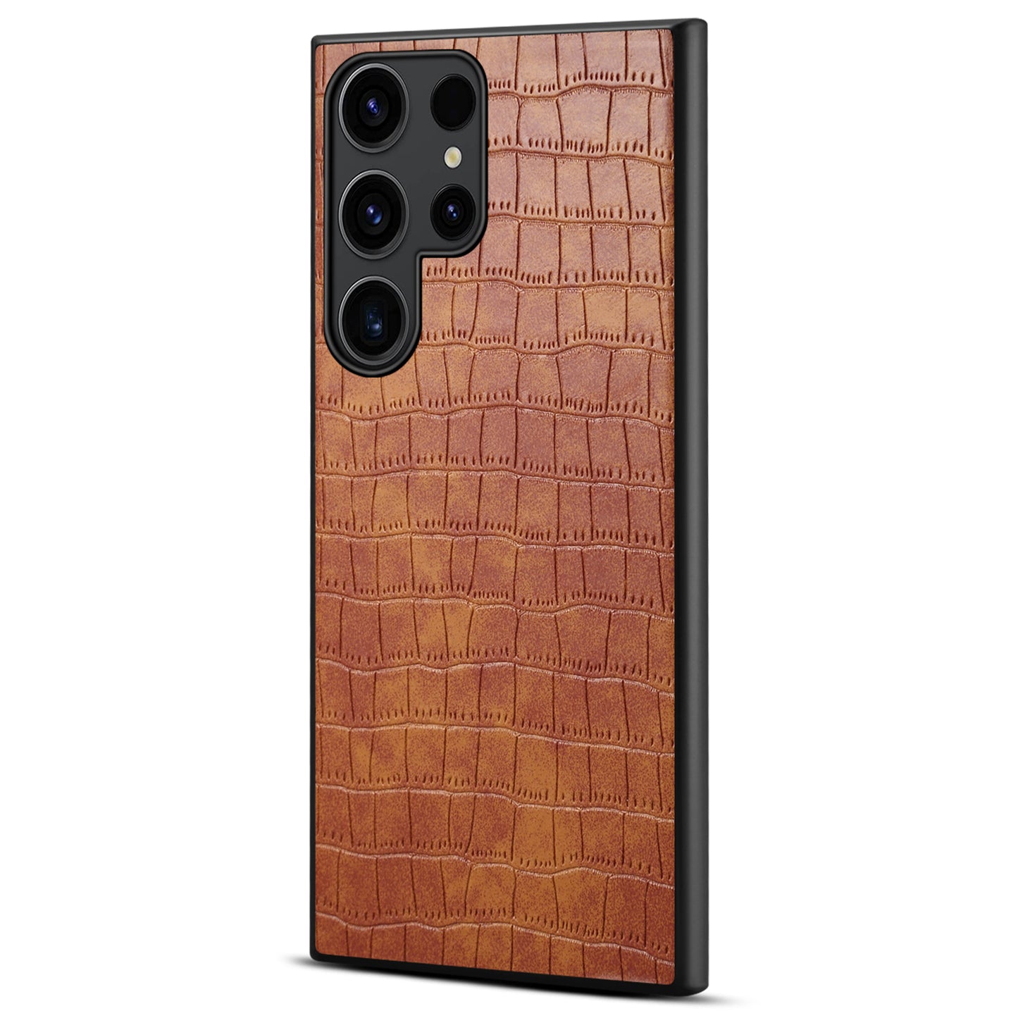 For Samsung Galaxy S24 Ultra Case PU+PC+TPU Crocodile Textured Smart Phone Cover - Brown