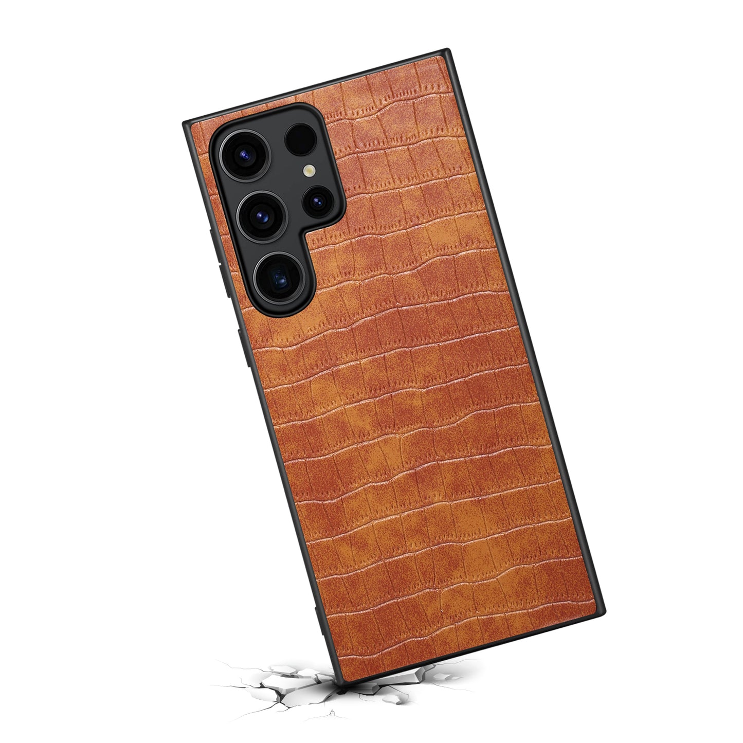 For Samsung Galaxy S24 Ultra Case PU+PC+TPU Crocodile Textured Smart Phone Cover - Brown