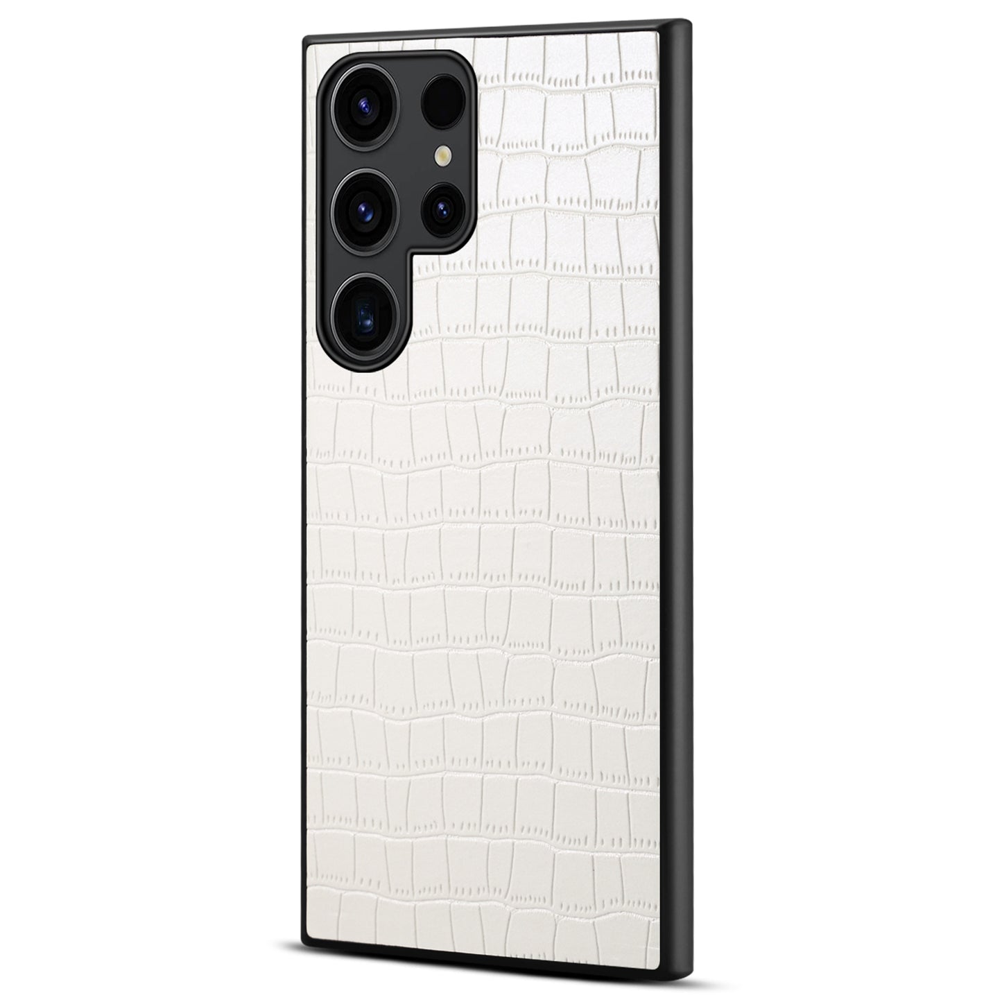 For Samsung Galaxy S24 Ultra Case PU+PC+TPU Crocodile Textured Smart Phone Cover - White