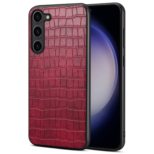 For Samsung Galaxy S24 Back Case PU Leather Coated PC+TPU Crocodile Texture Phone Cover - Rose