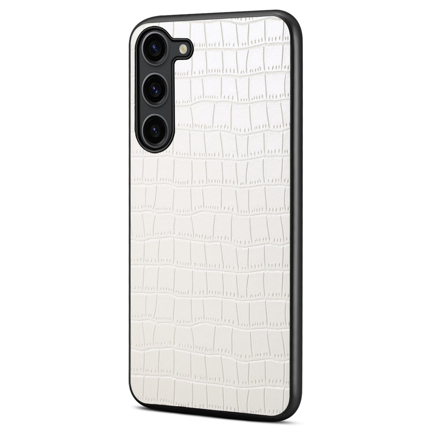 For Samsung Galaxy S24 Back Case PU Leather Coated PC+TPU Crocodile Texture Phone Cover - White