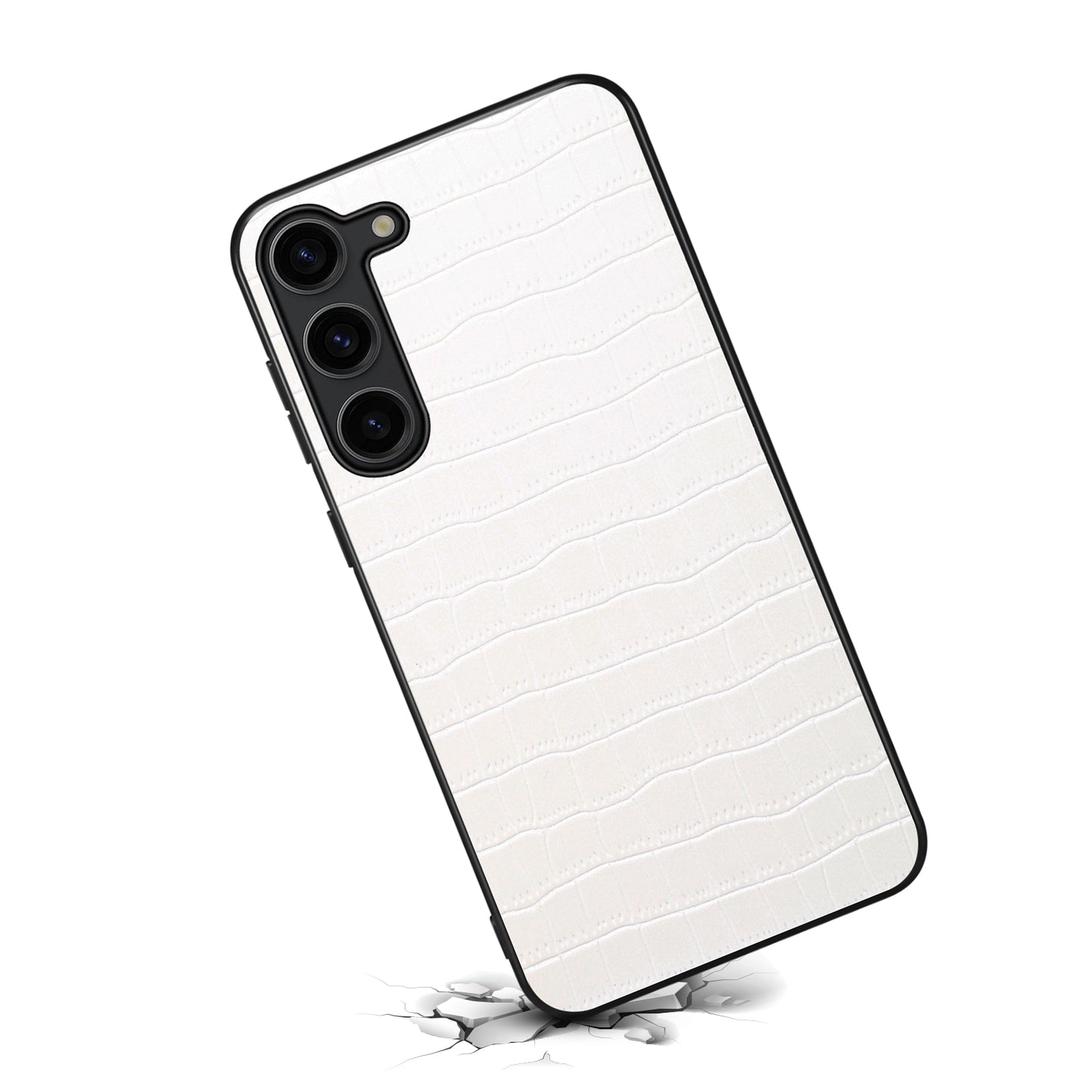 For Samsung Galaxy S24 Back Case PU Leather Coated PC+TPU Crocodile Texture Phone Cover - White