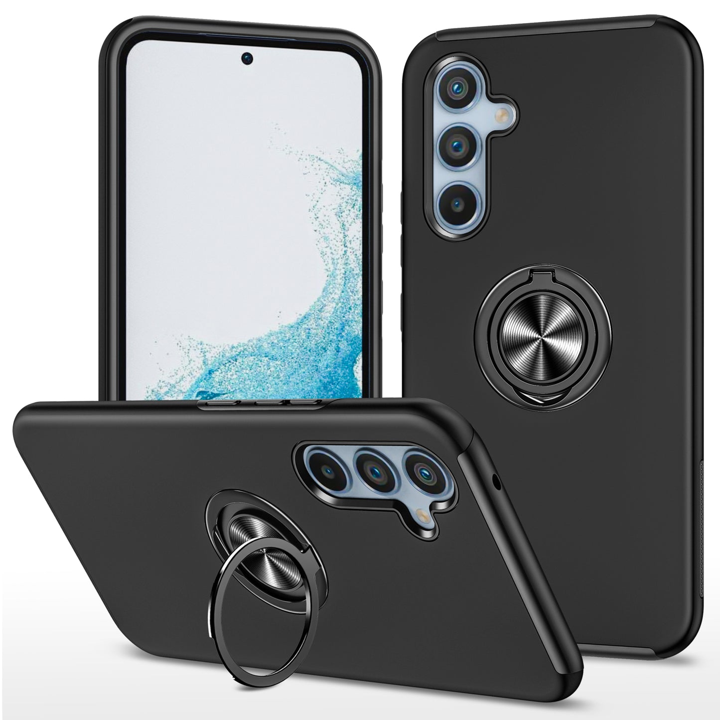 For Samsung Galaxy S24 Case PC+TPU Ring Kickstand Mobile Phone Cover - Black