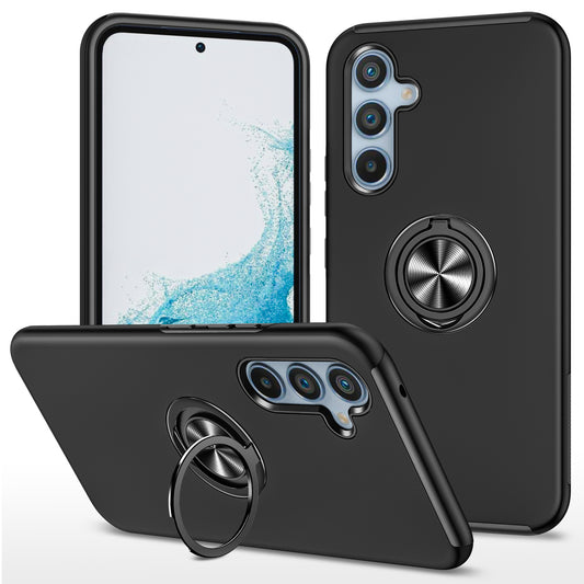 For Samsung Galaxy S24 Case PC+TPU Ring Kickstand Mobile Phone Cover - Black