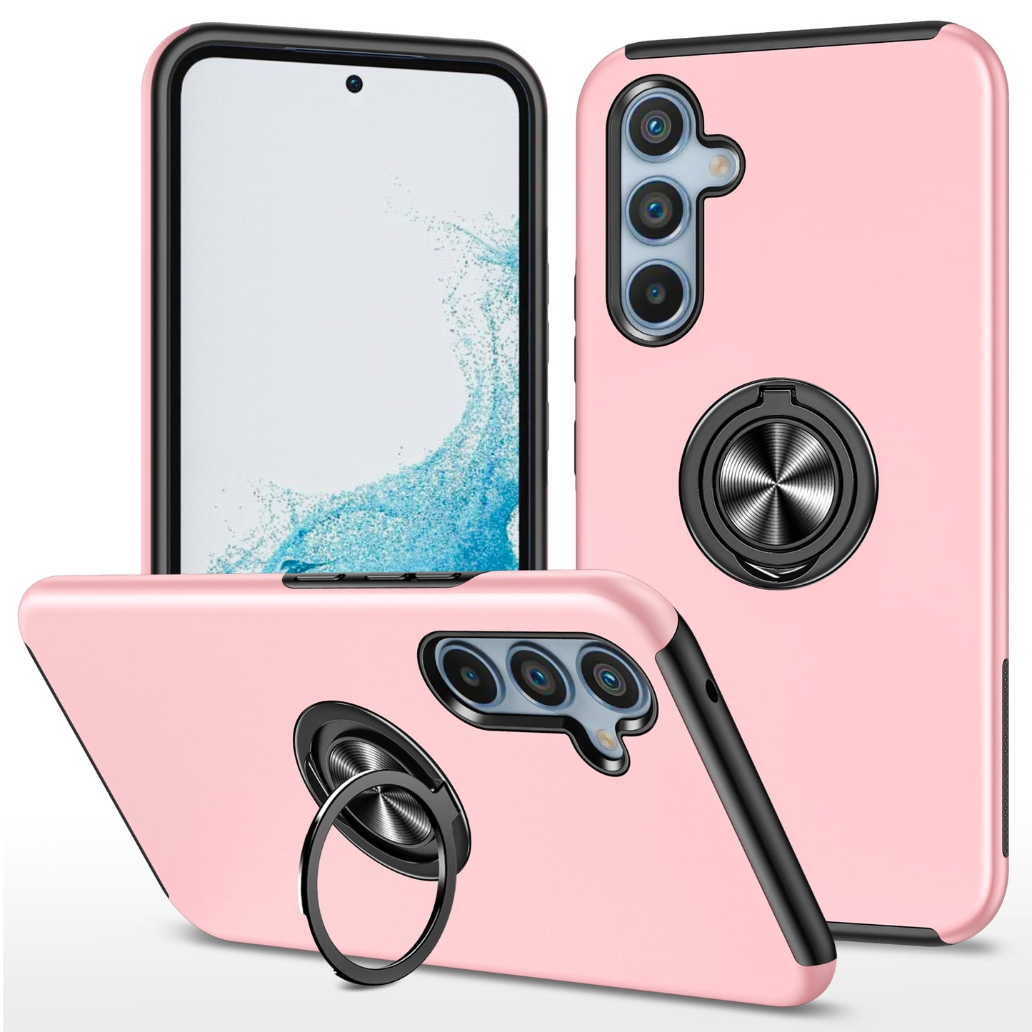 For Samsung Galaxy S24 Case PC+TPU Ring Kickstand Mobile Phone Cover - Rose Gold
