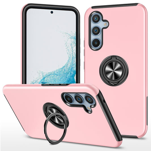 For Samsung Galaxy S24 Case PC+TPU Ring Kickstand Mobile Phone Cover - Rose Gold