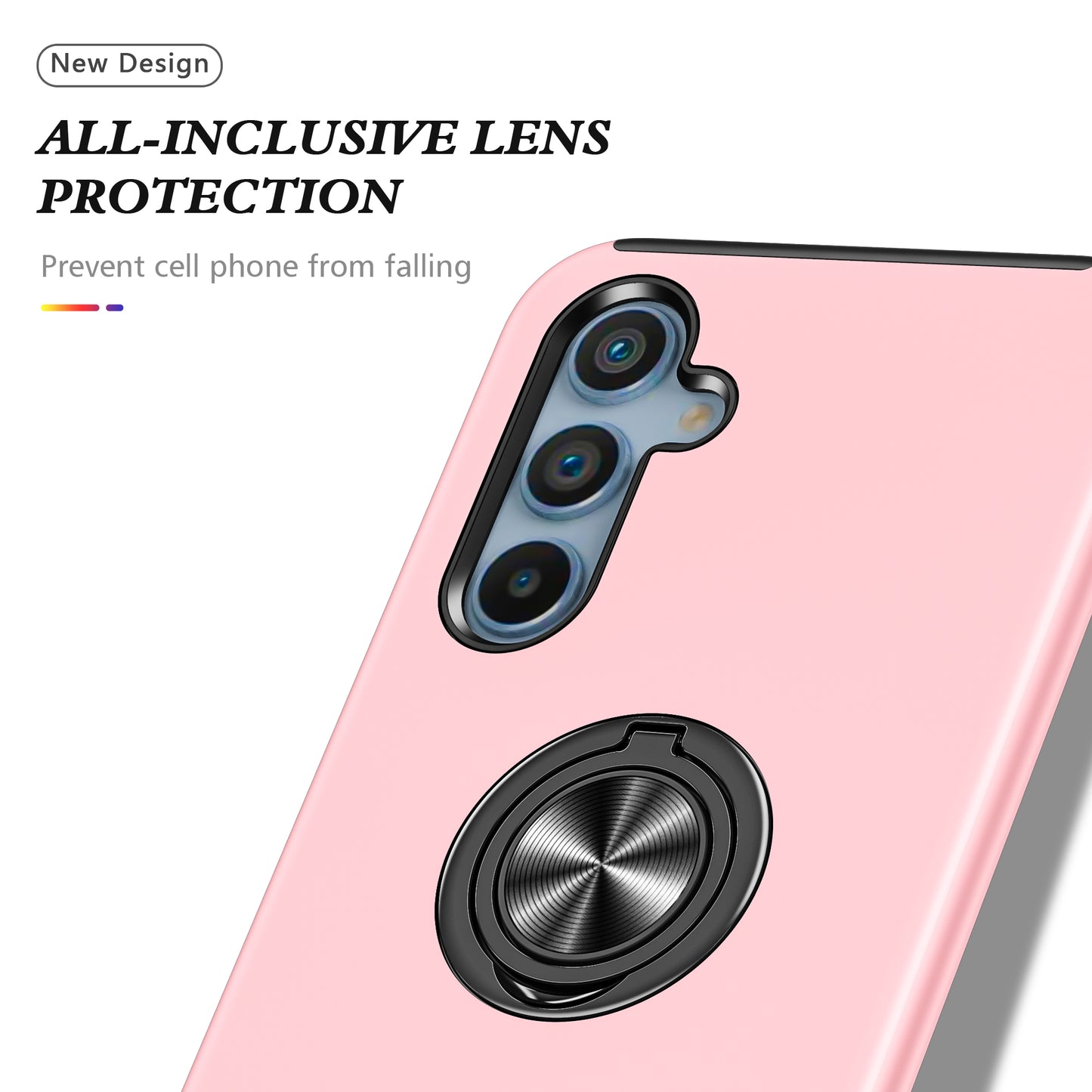 For Samsung Galaxy S24 Case PC+TPU Ring Kickstand Mobile Phone Cover - Rose Gold