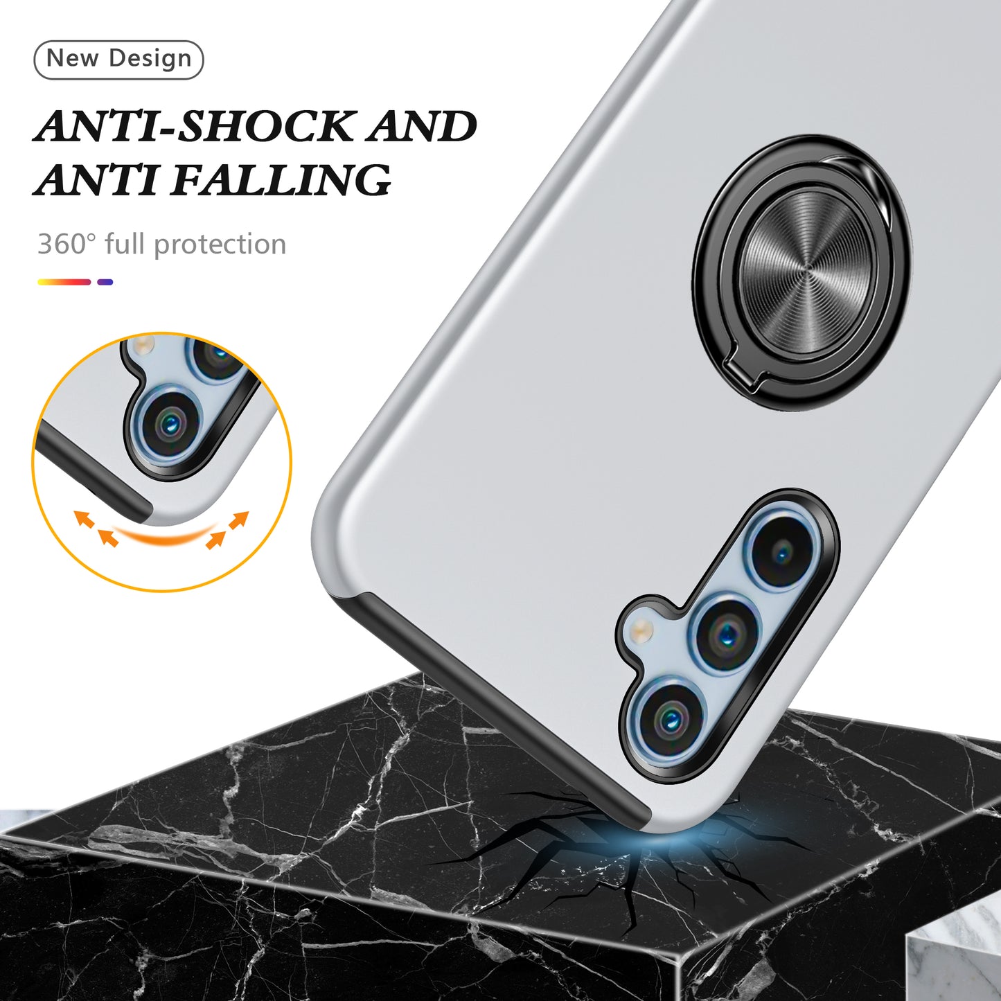 For Samsung Galaxy S24 Case PC+TPU Ring Kickstand Mobile Phone Cover - Silver