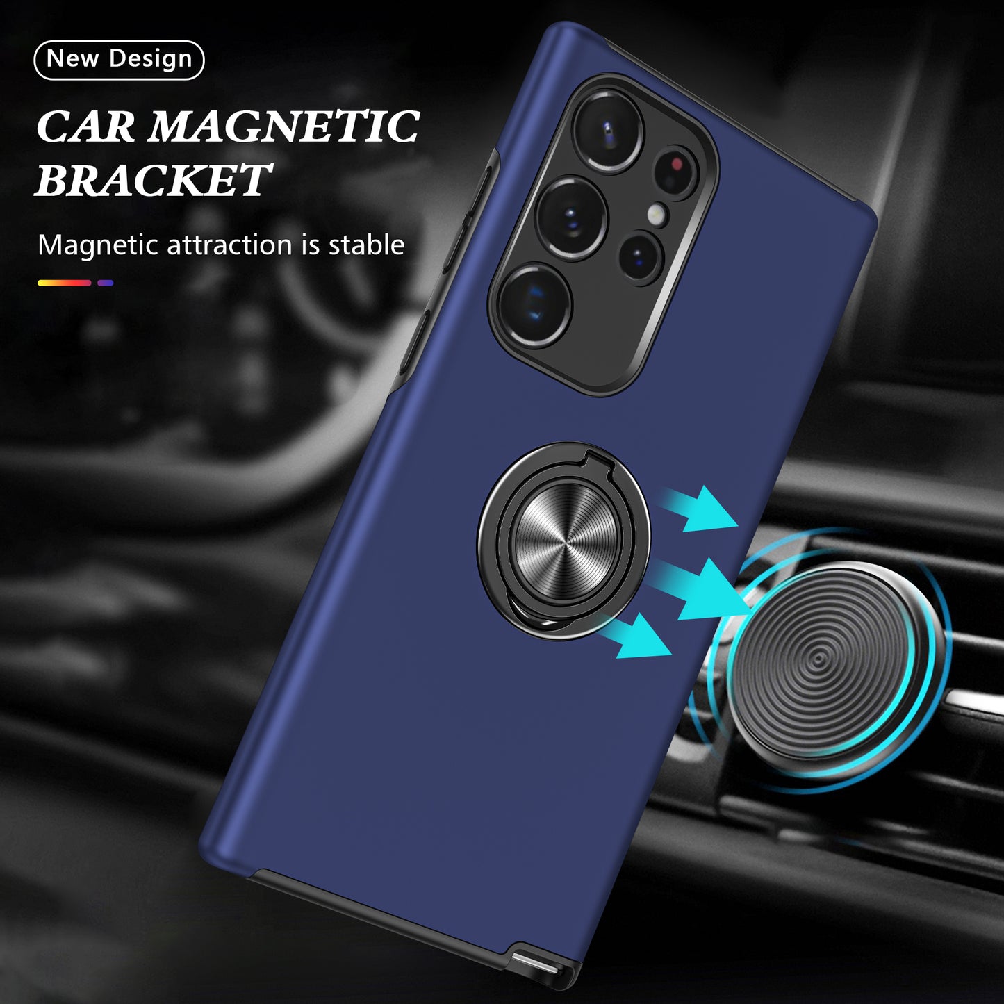 For Samsung Galaxy S24 Ultra Cell Phone Case Anti-scratch Ring Kickstand Back Shell - Blue