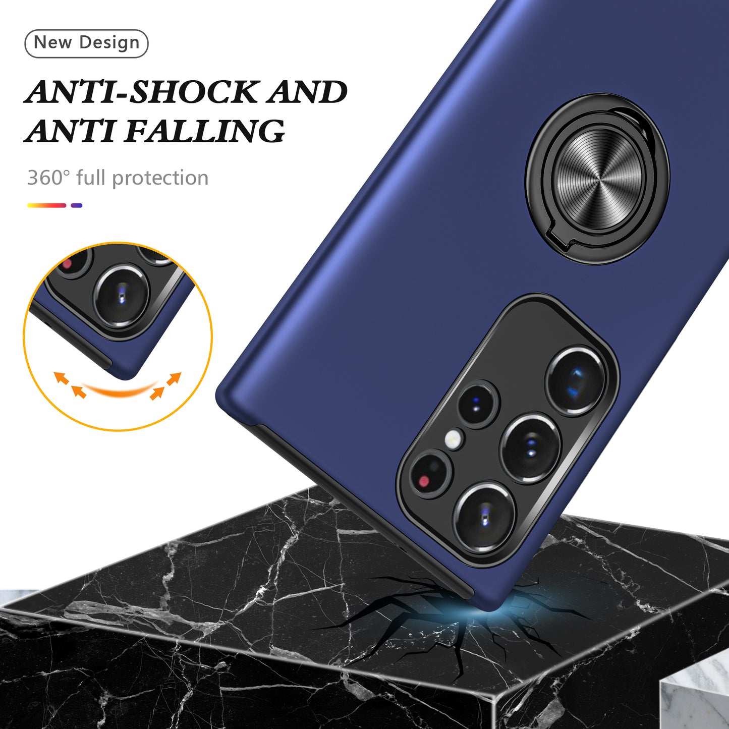 For Samsung Galaxy S24 Ultra Cell Phone Case Anti-scratch Ring Kickstand Back Shell - Blue