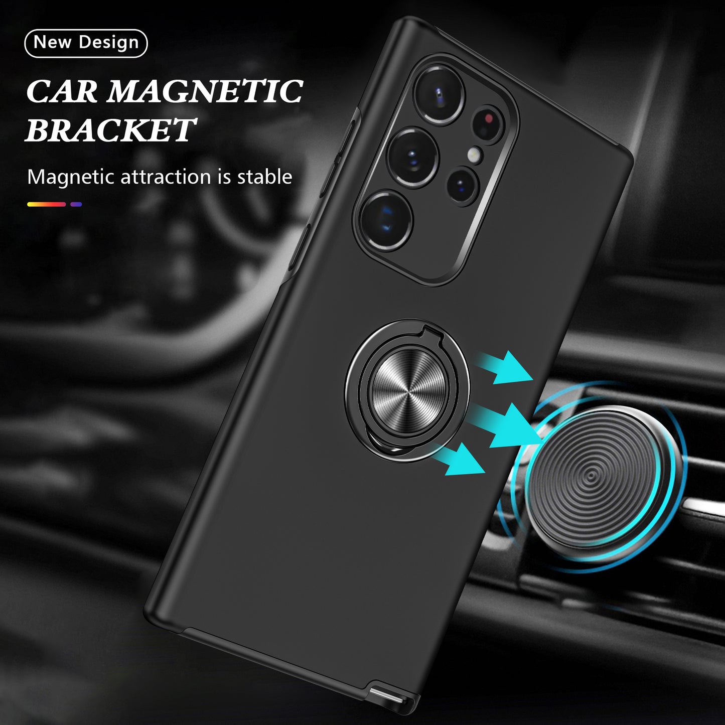 For Samsung Galaxy S24 Ultra Cell Phone Case Anti-scratch Ring Kickstand Back Shell - Black