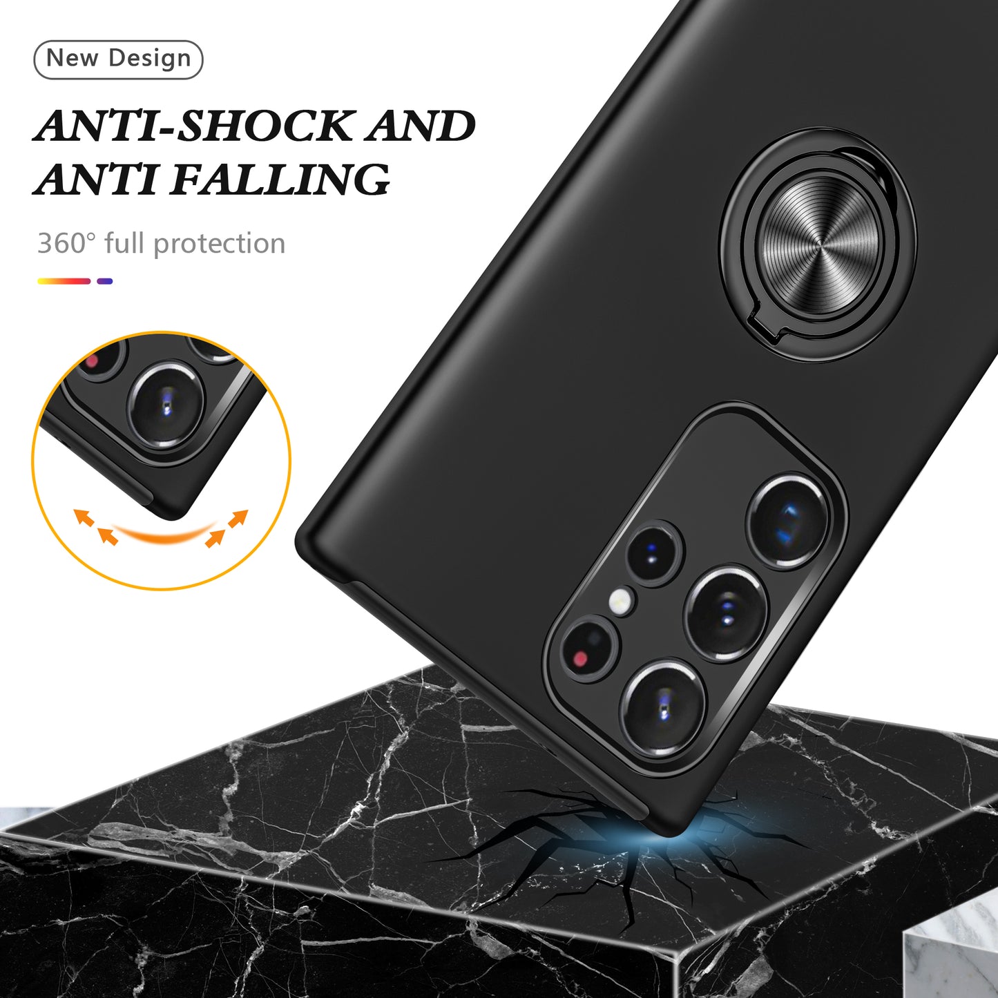 For Samsung Galaxy S24 Ultra Cell Phone Case Anti-scratch Ring Kickstand Back Shell - Black