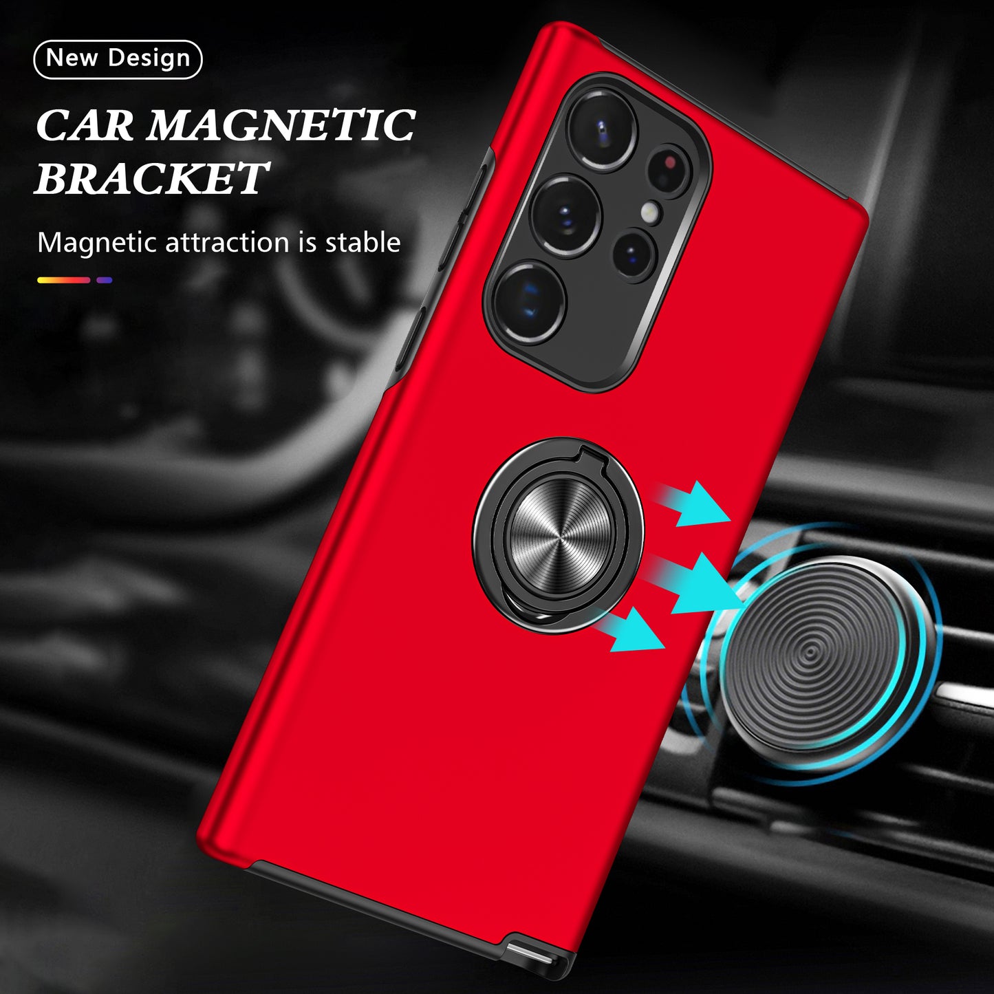 For Samsung Galaxy S24 Ultra Cell Phone Case Anti-scratch Ring Kickstand Back Shell - Red