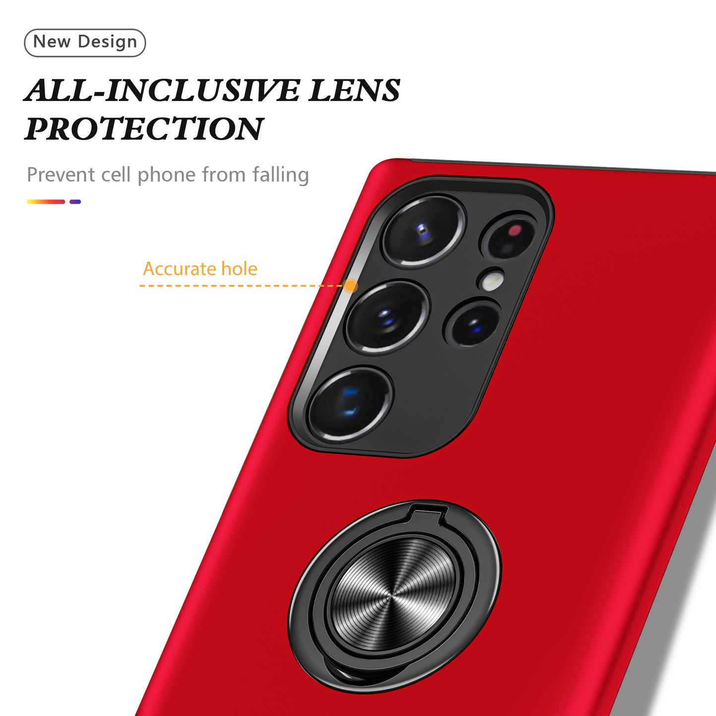 For Samsung Galaxy S24 Ultra Cell Phone Case Anti-scratch Ring Kickstand Back Shell - Red