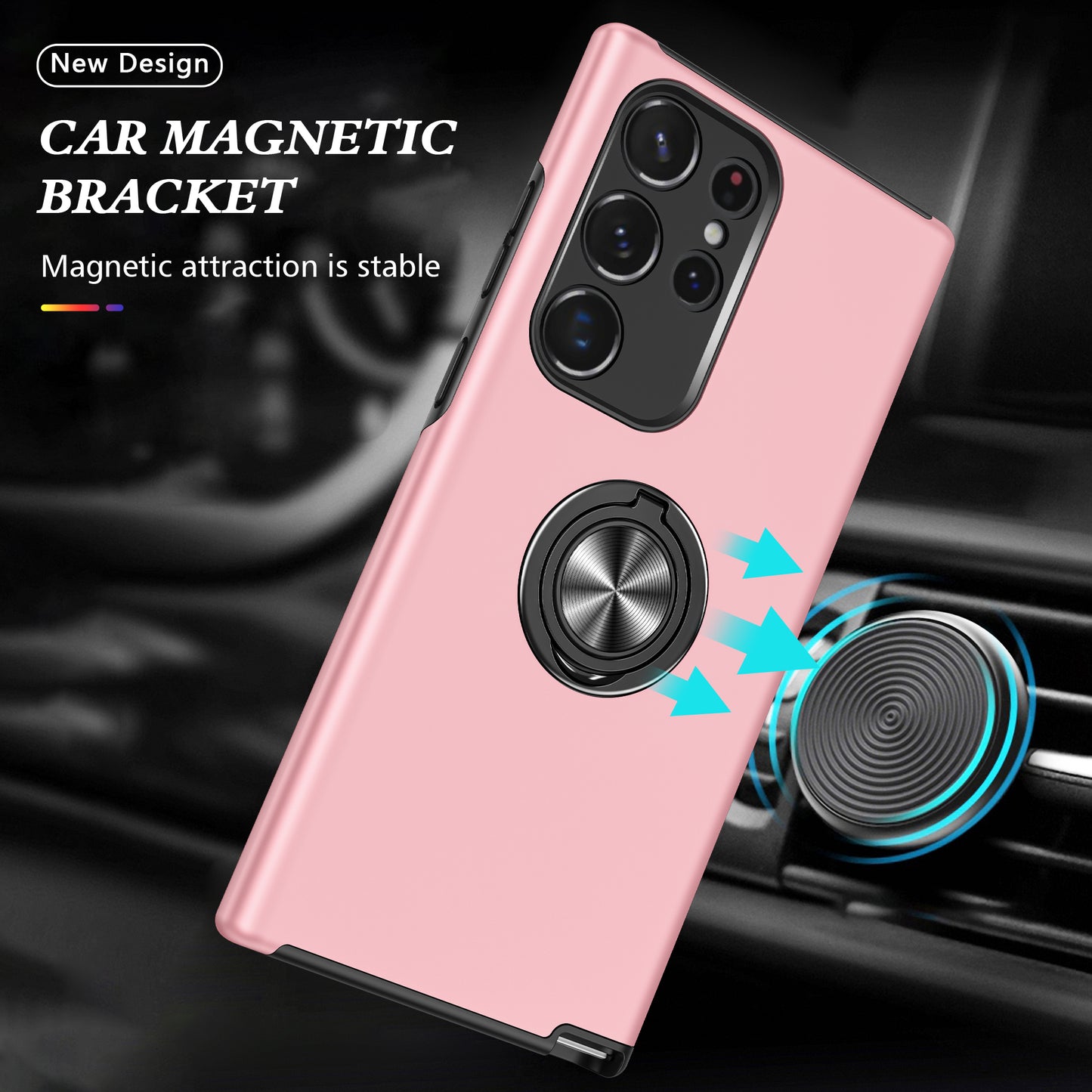 For Samsung Galaxy S24 Ultra Cell Phone Case Anti-scratch Ring Kickstand Back Shell - Rose Gold