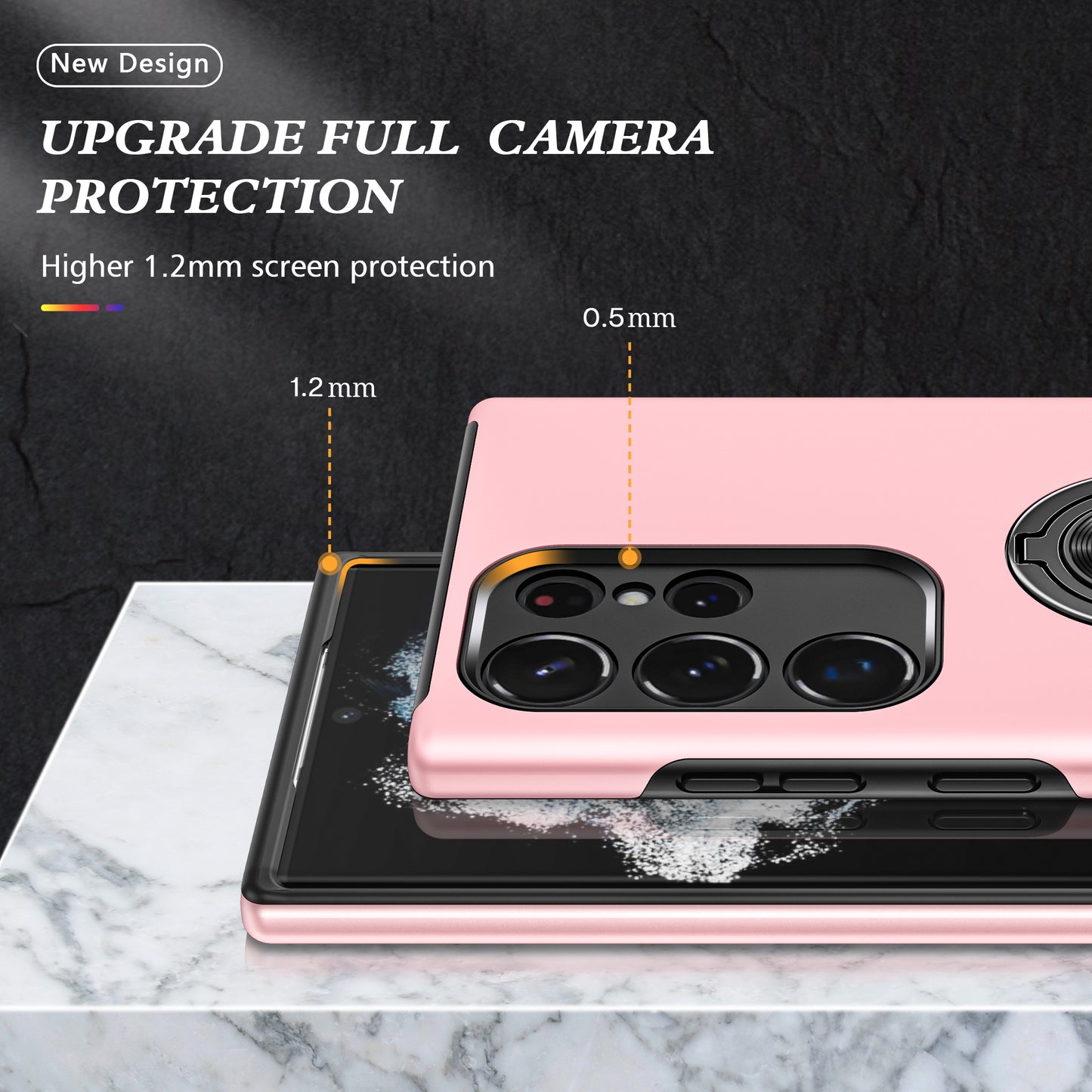 For Samsung Galaxy S24 Ultra Cell Phone Case Anti-scratch Ring Kickstand Back Shell - Rose Gold
