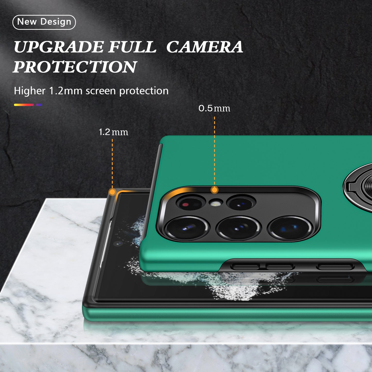 For Samsung Galaxy S24 Ultra Cell Phone Case Anti-scratch Ring Kickstand Back Shell - Blackish Green
