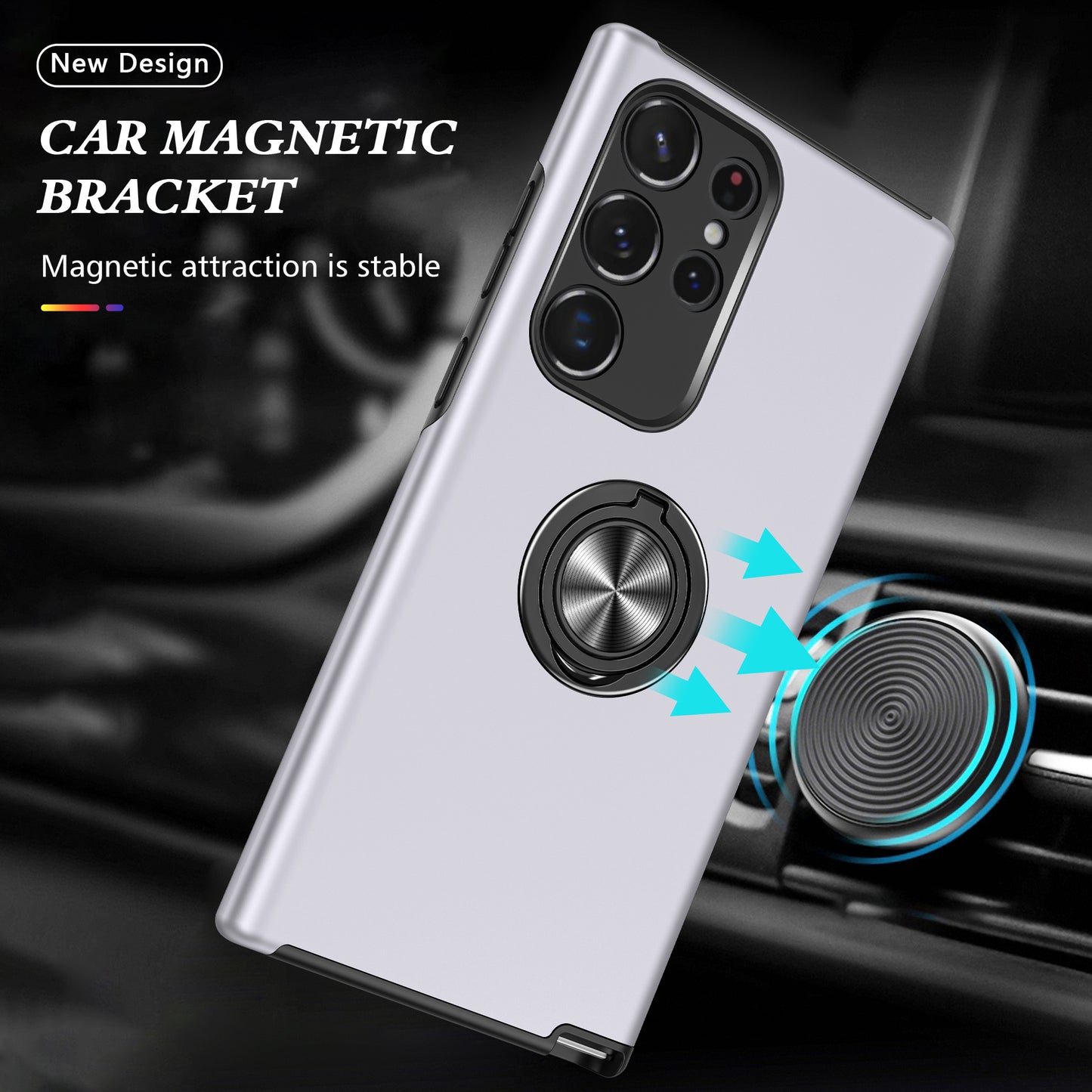 For Samsung Galaxy S24 Ultra Cell Phone Case Anti-scratch Ring Kickstand Back Shell - Silver