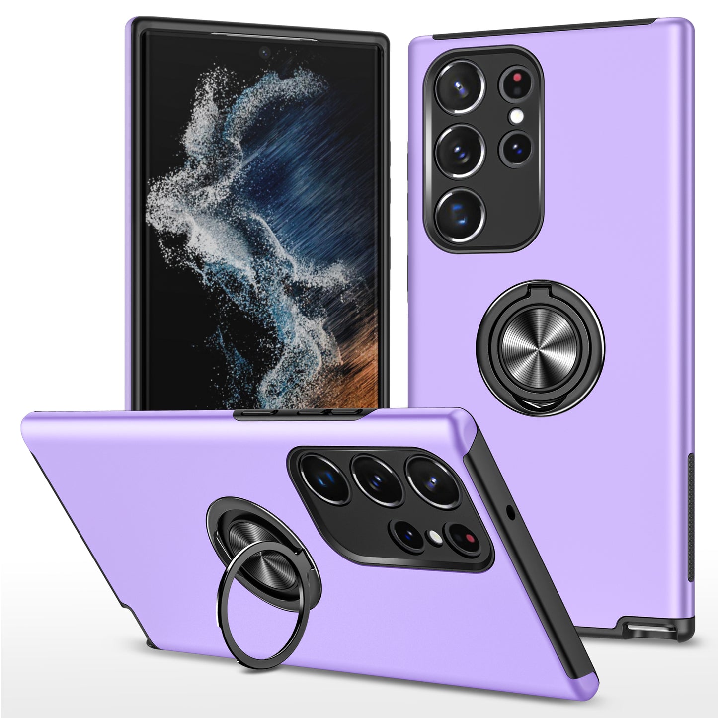For Samsung Galaxy S24 Ultra Cell Phone Case Anti-scratch Ring Kickstand Back Shell - Purple