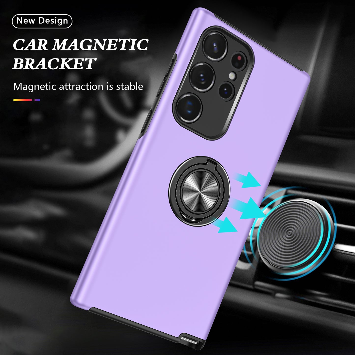 For Samsung Galaxy S24 Ultra Cell Phone Case Anti-scratch Ring Kickstand Back Shell - Purple