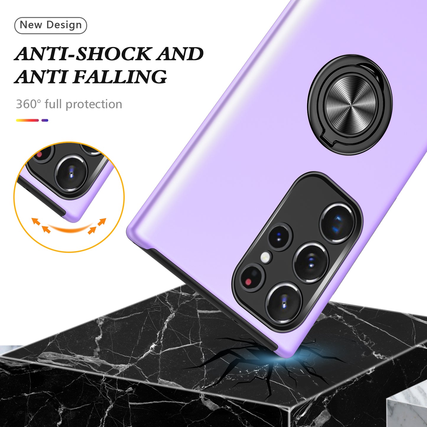 For Samsung Galaxy S24 Ultra Cell Phone Case Anti-scratch Ring Kickstand Back Shell - Purple