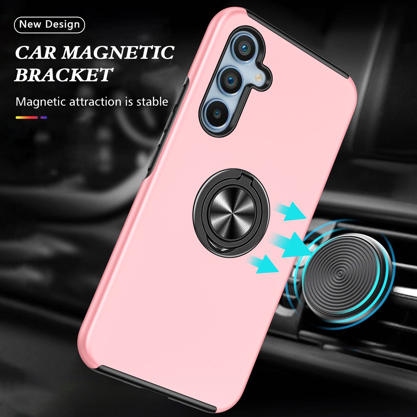 For Samsung Galaxy S24+ Phone Case Slim-Fit PC+TPU Cover with Ring Kickstand - Rose Gold